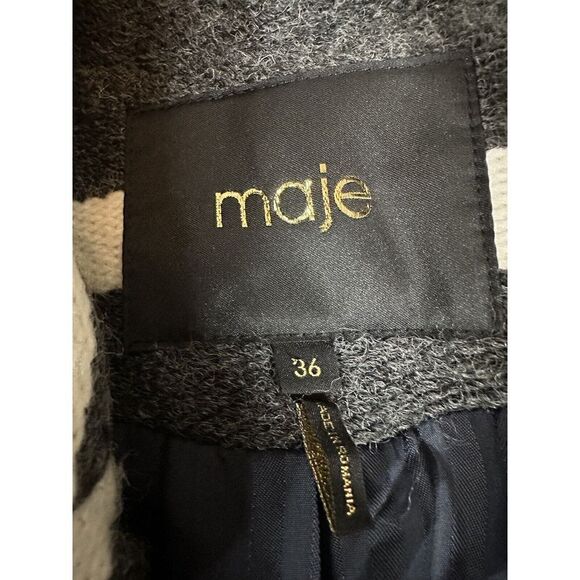 Maje striped Oversize black White Wool Coat sz 36 Small - Picture 9 of 11